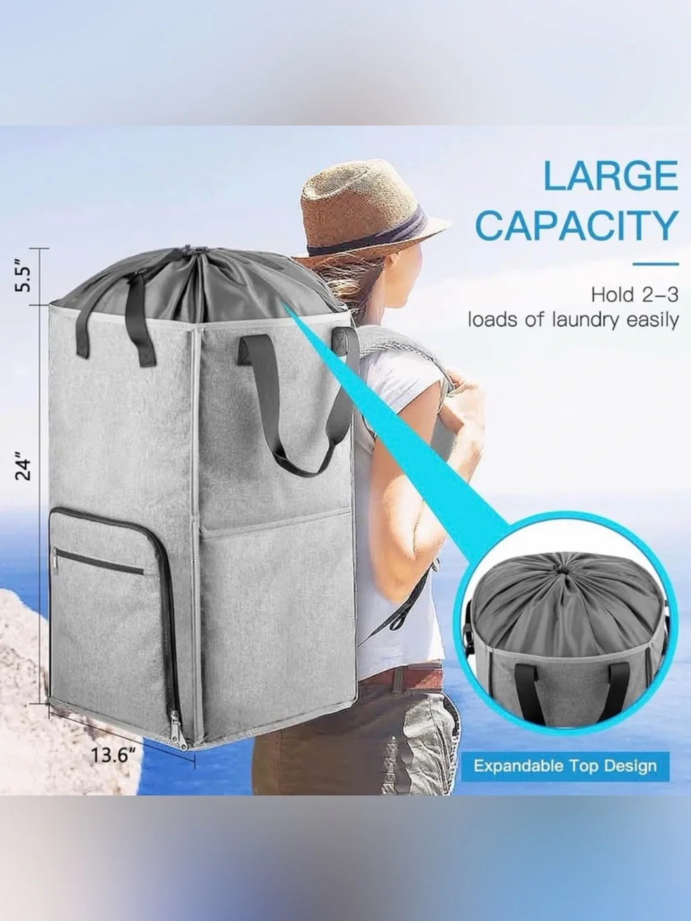 Laundry Backpack Bag with Adjustable Shoulder Straps, Extra Large 2 in 1 Laundry